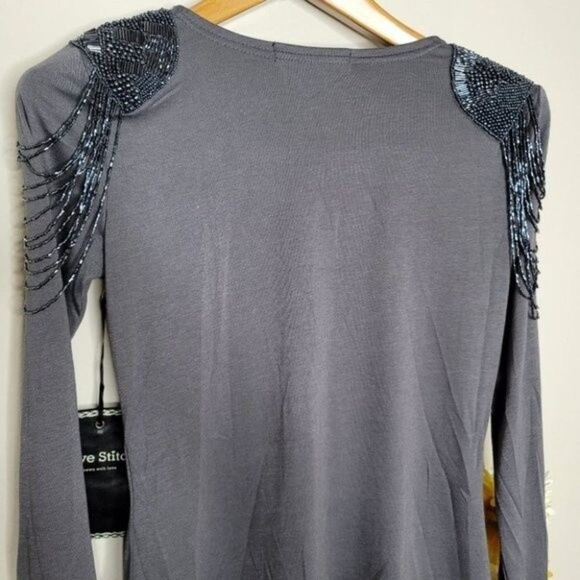 Lovestitch gray long-sleeved sequin cowl neck top size small - Picture 10 of 11